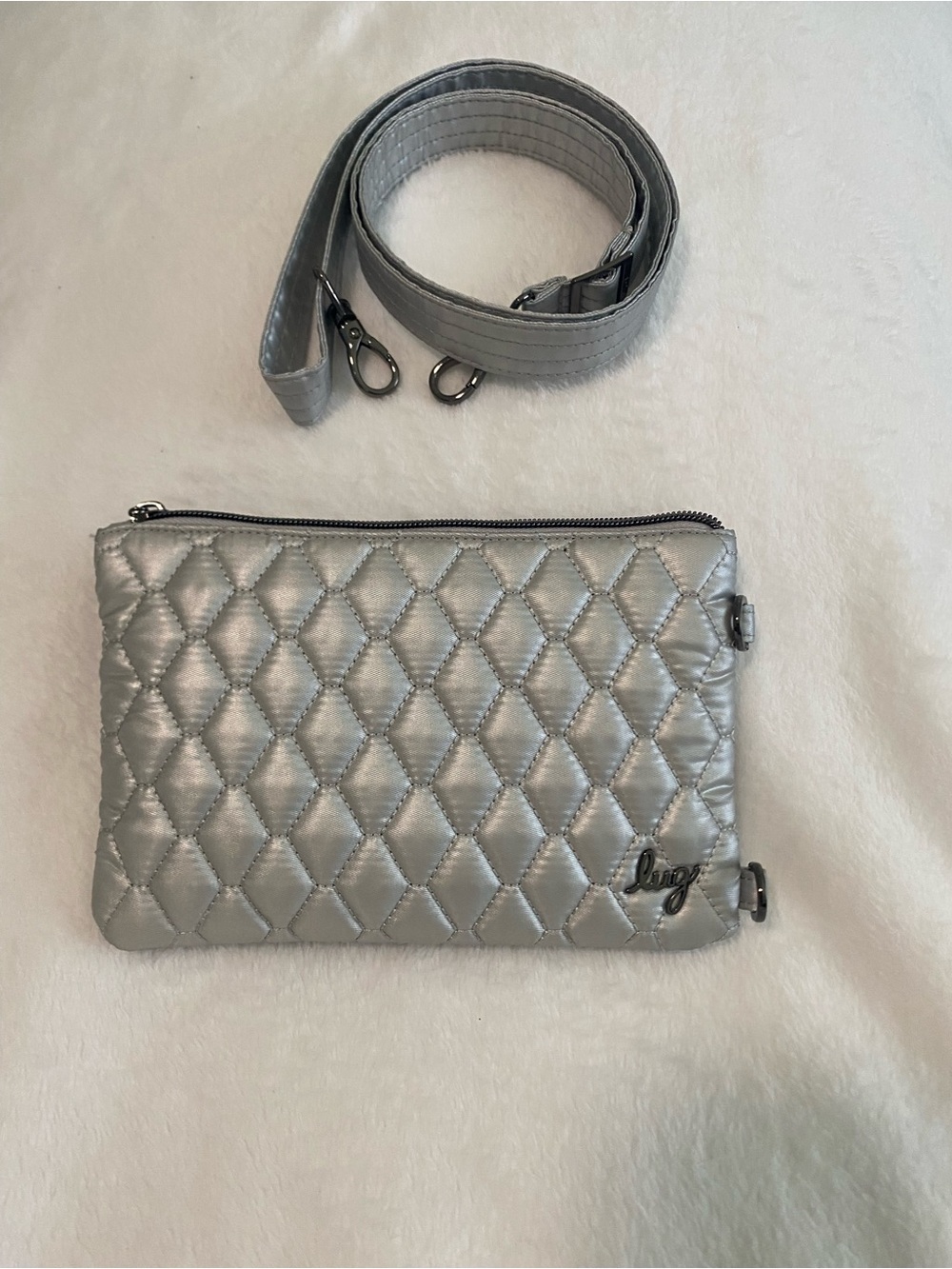 Lug Peekaboo Quilted Silver Crossbody Pouch with Detachable Strap
